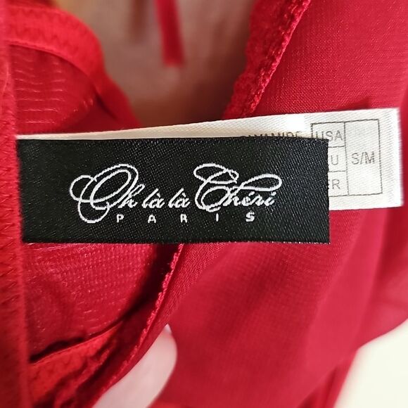 Oh La La Cheri Paris Red Maxi Lingerie Dress Small/Medium Drape Back Waist Cinch - Picture 10 of 12